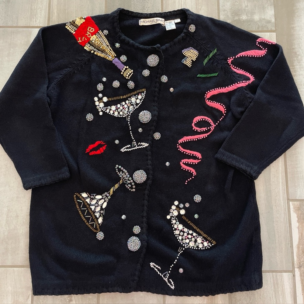Michael Simon Celebration Cardigan Sweater Size 1 Champagne Martini Bubbly